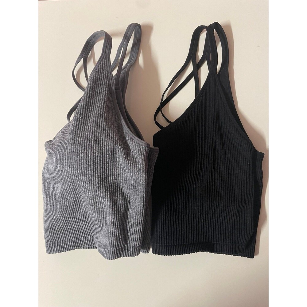 Lemon Black (No Pads) & Gray (Has Pads) Ribbed Longline Bra Size XL
